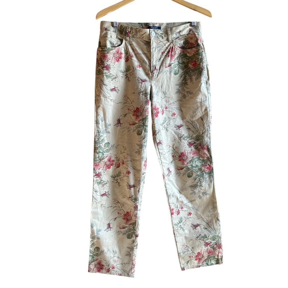 Vintage Ralph Lauren Chaps Floral Pant Women’s Tan Pink Green Grayish Blue SZ 8